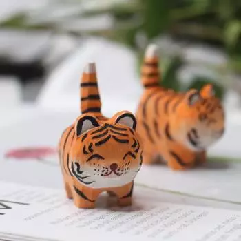 Маленький тигренок, резьба по дереву, милое украшение для дома, животные зодиака, пожелание богатства, удачи, мультяшная деревянная скульптура, украшения для стола