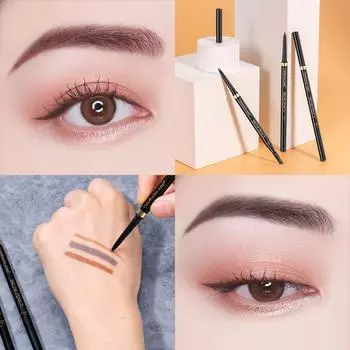 Маленький тонкий карандаш для бровей с двухсторонней кистью, прочный, легко окрашиваемый, устойчивый к поту, натуральный карандаш для бровей