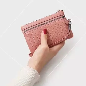 Маленький вязаный кошелек из овчины, длинная женская сумка на молнии, многофункциональная сумка для ключей с кошельком на молнии 15x9.5cm