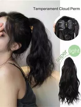 Маленький зажим для наращивания волос «конский хвост» черного цвета с короткими вьющимися волосами 10inch