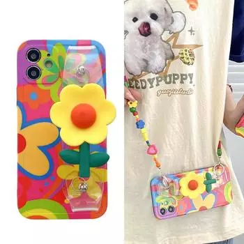 Маленький желтый браслет с цветком подходит для Apple 14, чехол для мобильного телефона Graffiti IPhone15 Messenger Rope 16promax, мягкий силиконовый чехол iPhone14