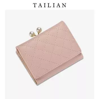 Маленький женский парфюмерный кошелек Tailian: Вышитый, универсальный, короткий фасон с жемчужной застежкой синий