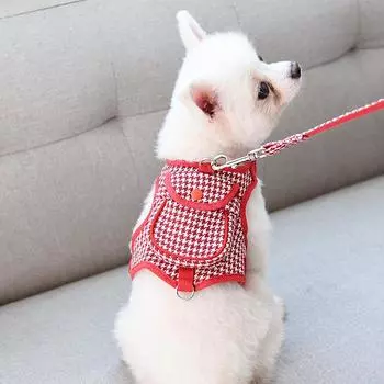 Маленький жилет с рисунком «гусиные лапки», рюкзак для собак, поводок с карманным поводком, набор поводков, уличный ошейник для домашних животных, сумки для переноски для щенков и кошек S Chest 31-36cm