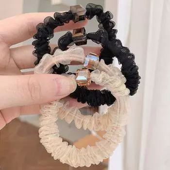 Маленькое ароматическое сеточное кольцо для тонкого кишечника, легкое роскошное украшение для волос на голову, высокая эластичная резинка бежевый