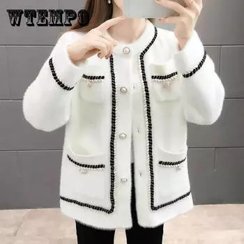 Маленькое ароматное плотное короткое пальто из норкового бархата, женское осенне-зимнее вязаное кардиган в западном стиле, шерстяное пальто XXL