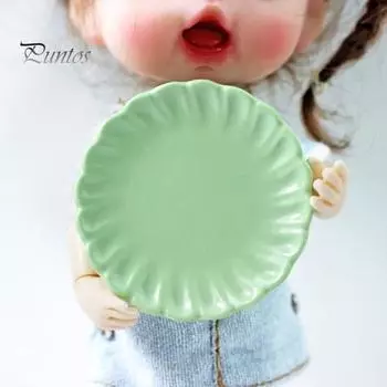 Маленькое блюдо для кукольного домика, стильная гладкая поверхность, кукольный домик из смолы, кружевная десертная тарелка для микроресторана темно-зеленого