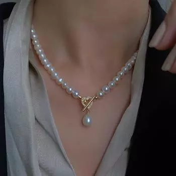 Маленькое и нежное ожерелье с пряжкой из натурального пресноводного жемчуга Love OT, легкий и роскошный дизайн, женская цепочка на ключицу, минималистичный дизайн 45CM