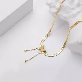 Маленькое и роскошное модное ожерелье из змеиной кости, золотое ожерелье с кисточкой из титановой стали, женское ожерелье с матовой бабочкой из нержавеющей стали 41-50 золотой