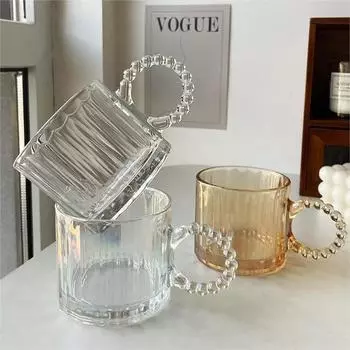 Маленькое кольцо с ручкой, стеклянная чашка в европейском стиле, бытовая кофейная чашка, прозрачная, цветная, янтарная, для подарка другу 201-300ml