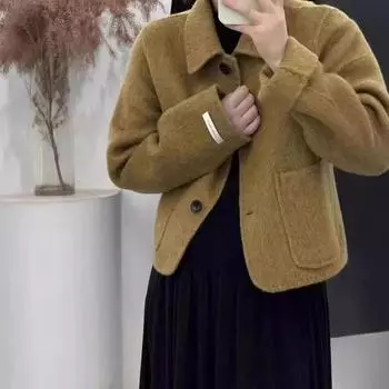 Маленькое короткое двухстороннее шерстяное пальто, осень и зима, простое, с длинными рукавами, воротником-куклой, двухсторонний кашемировый плюш, утолщенный S