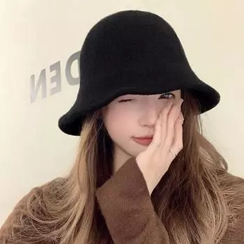 Маленькое лицо, черная рыбацкая шляпа, детская осенне-зимняя универсальная защитная повязка для лица, панама с короткими полями, теплая шерстяная шапка-ушанка One size adjustable head circumference (54-58cm)