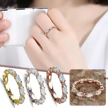 Маленькое овальное кольцо, имитация белого огненного опала, полное кольцо, кольцо с опалом, милое обручальное кольцо с овальным камнем 10 золотой