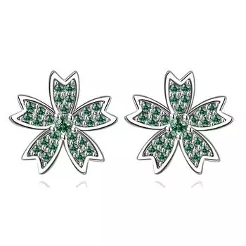 Маленькое ожерелье с подвеской в виде цветка вишни, комплект сережек-гвоздиков, модный браслет с зелеными листьями, симпатичные серьги, цепочка на ключицу