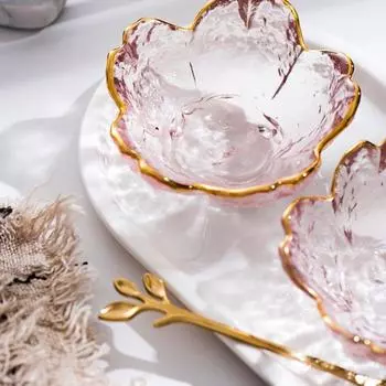 Маленькое стеклянное блюдо, стеклянная чаша с золотой инкрустацией, тарелка для соуса, тарелка для приправ, миска для фруктового салата