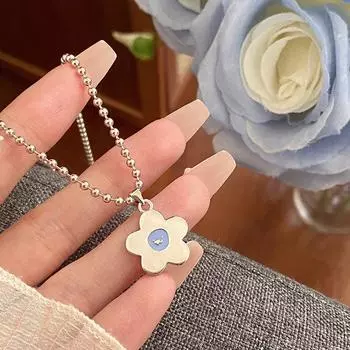 Маленькое свежее голубое цветочное ожерелье, милая цепочка на ключицу, подарок девушке, летние аксессуары для женщин