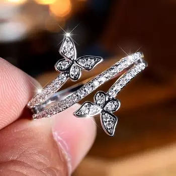Маленькое свежее роскошное двойное кольцо с бабочкой, персонализированное трехслойное закрытое женское кольцо 6 белый