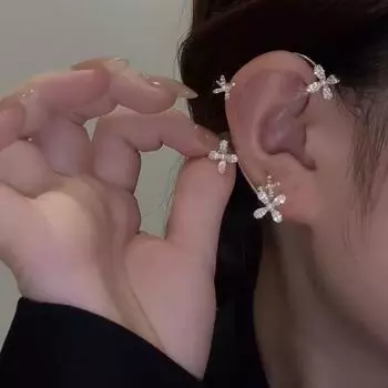 Маленькое ухо из свежего цветка, висит без пирсинга, зажим для ушной кости, модные серьги с бриллиантами темперамента, пинна серебряный