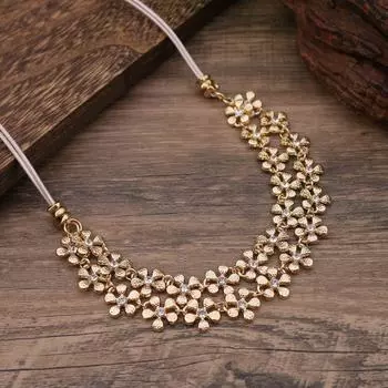 Маленькое женское ожерелье с цветочным узором, двухслойное женское ожерелье с цветочным узором золотой