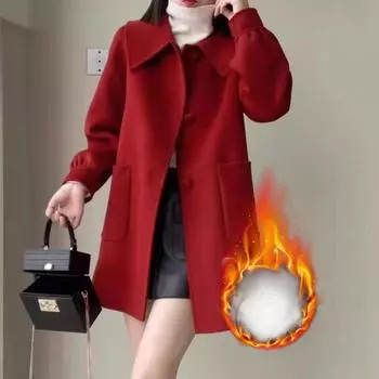 Маленькое женское шерстяное пальто средней длины с воротником-куклой, модное, темпераментное, тонкое, универсальное шерстяное пальто M