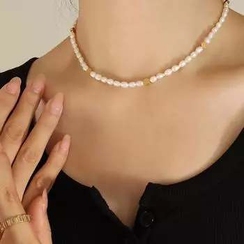 Маленькое золотое цилиндрическое сращивание неправильной овальной пресноводной жемчужины ожерелье уникальный дизайн стиль французская невыцветающая цепочка на шею