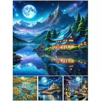 Malen-nach-Zahlen-Set auf Leinwand DIY-lkunst Flussbild Heim-Wanddekoration H4256