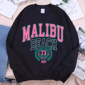 Malibu Beach Hoodie Men Loose Sweatshirt Creativity O-Neck Hoodies Street Fashion Oversize Hoody Couple Sportswear Pullovers & Long Sleeves Men s S чёрный