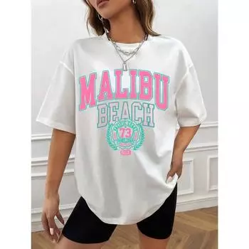 Malibu Beach Letter Print Print Женские футболки Уличные повседневные футболки Летние брендовые футболки Одежда Хип-хоп Дышащие футболки для женщин S