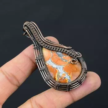 Малигано Джаспер драгоценный камень чистая медная проволока обернутая подвеска ручной работы ювелирные изделия 2.80 Inches серый