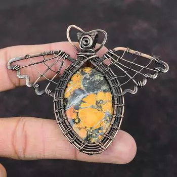 Малигано Джаспер Медный кулон Ювелирные изделия из медной проволоки Подвеска из натурального драгоценного камня Ювелирные изделия ручной работы Кулон в проволочной обертке Кулон в виде бабочки