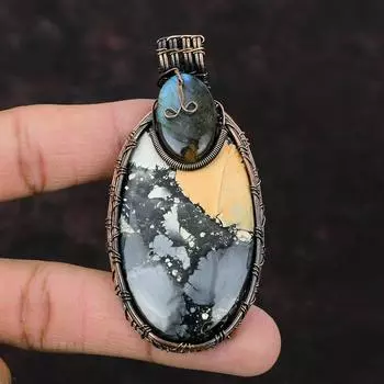 Малигано Джаспер Медный кулон Медная проволока Обернутый кулон Лабрадорит Подвеска из драгоценного камня Подвеска ручной работы Подарок для нее Медный дизайн ювелирных изделий