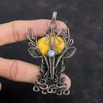Малигано Джаспер Подвеска Медная проволока Обернутая Радуга Подвеска из лунного камня Ручная работа Медные украшения Подвеска с лицом оленя Для подарков Подвеска из драгоценного камня