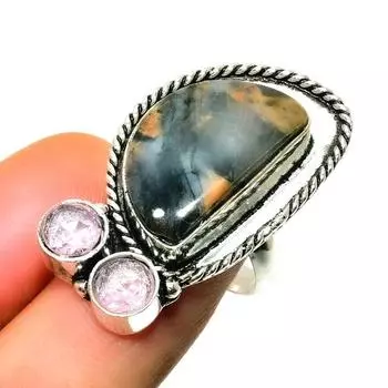 Малигано Джаспер Розовый Кунцит 925 Посеребренная Ювелирное Кольцо Размер 8