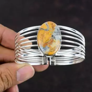 Maligano Jasper Bangle 925 Sterling Silver Cuff Bracelet Adjustable Bangle Handmade Real Gemstone Cuff Bracelet Silver Jewelry Gifts For Her