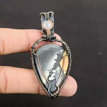 Maligano Jasper Copper Pendant Copper Wire Wrapped Jewelry Gemstone Jewelry Rainbow Moonstone Pendant Wire Designer Jewelry Handmade Pendant