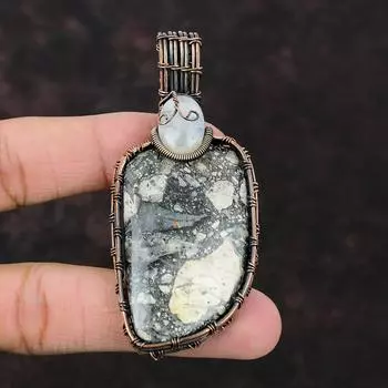 Maligano Jasper Pendant Rainbow Moonstone Pendant Copper Wire Wrapped Pendant Gemstone Jewelry Handmade Dainty Pendant Wire Wrapping Jewelry