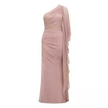 Malika Plisse One-Shoulder Light Dress Sparkling Mermaid Pink Fine Shiny Silk Dress Elegant Goddess Mermaid Ji Powder(In stock) XS(Reference 6 yards)