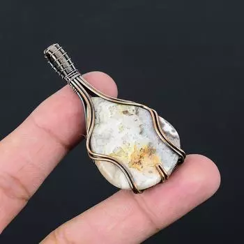 Малингано Джаспер драгоценный камень чистая медная проволока обернутая подвеска ручной работы ювелирные изделия для нее 2.48 Inches жёлтый