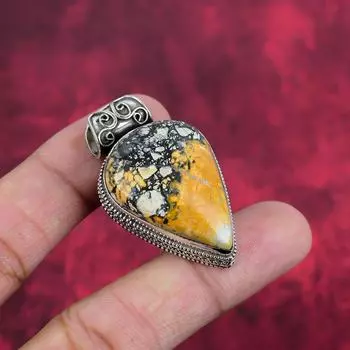 Подвеска из драгоценного камня Malingano Jasper, кулон из цельного серебра 925 пробы, подарок на помолвку 1.81 Inches жёлтый