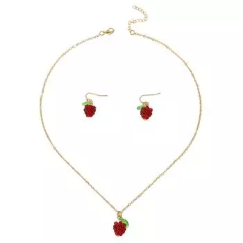Малиновый очаровательный комплект ювелирных изделий для женщин, модное ожерелье и серьги из сплава, аксессуары на фруктовую тематику для повседневной носки