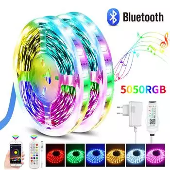 MALITAI 50FT Bluetooth светодиодные ленты Music Sync 5050 RGB SMD Красочные светодиодные ленты с пультом дистанционного управления телефоном DIY светодиодные фонари для комнаты, кухни, ТВ-вечеринки 1M-EU Plug