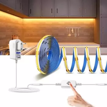 MALITAI CRI 90 Гибкая светодиодная лента COB высокой яркости 12 В с регулируемой яркостью сенсорного переключателя 320 светодиодов/м Светодиодная лента для подсветки кухонного шкафа с вилкой европейского стандарта 1M-EU Plug белый