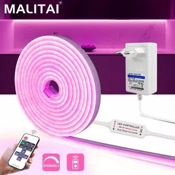 MALITAI Неоновая светодиодная лента с регулируемой яркостью 1-5M DC12V Водонепроницаемый Гибкий светодиодный неоновый свет для украшения в помещении и на открытом воздухе RF Дистанционное управление Кухонная лампа 1M Set-EU Plug белый