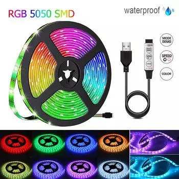 MALITAI Светодиодные ленты с питанием от USB, 3 клавиши с дистанционным управлением, DIY Крытый и уличный рождественский декоративный светильник 0,5–5 м RGB 5050 Водонепроницаемые светодиодные настенные светильники