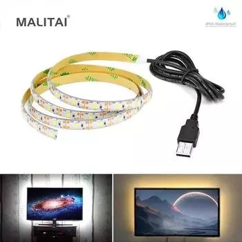 MALITAI USB 5V Водонепроницаемые светодиодные ленты 2835 SMD 0,5M-5M Задняя лампа для телевизора Белая теплая гибкая светодиодная лента с питанием от USB для домашней стены Рождественский декор 50cm белый