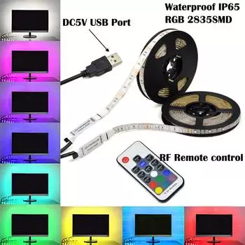 MALITAI USB DC5V Гибкая цветная лента 2835 SMD RGB TV Светодиодная подсветка Полосы Светодиодная клейкая лента с RF-пультом дистанционного управления 0,5-5 м Внутренний декор крыши автомобиля