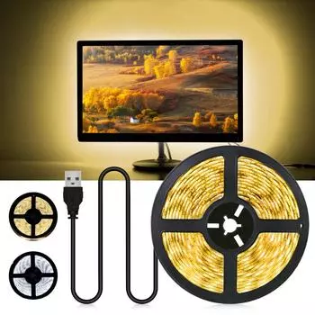 MALITAI Водонепроницаемая светодиодная лента 5050SMD для подсветки телевизора, белая печатная плата с питанием от USB для телевизора, светодиодная лента с W/WW смещением окружающего освещения для домашнего кинотеатра