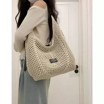 Malminekrins Woven Bag Women s 2025 New Arrival Satchel Shoulder Bag Seaside Beach Straw Tote Bag Light Beige