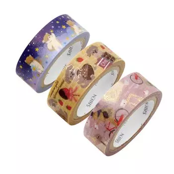 Малярная лента Kamiiso Sansho SAIEN Original 52 Ширина 15 мм x 7 м x 3 рулона в наборе Сделано в Японии (Звезда Хирои, Шоколад, Письма) (1 рулон) УР-1089