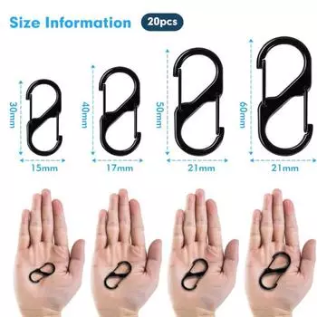 Малый карабин-зажим для ключей S, 20 шт., мультиупаковка 4 размеров, двойной пружинный зажим S-образной формы 20Pcs