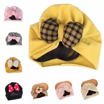 Малыш аккуратный бант шляпа парик S/M младенец хлопковые шапки аксессуары для волос милый парик шапка S-2